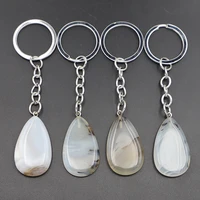 new fashion natural stone chalcedony agate keychain drop shape pendants diy car key chain necklace jewelry random 1pc wholesale