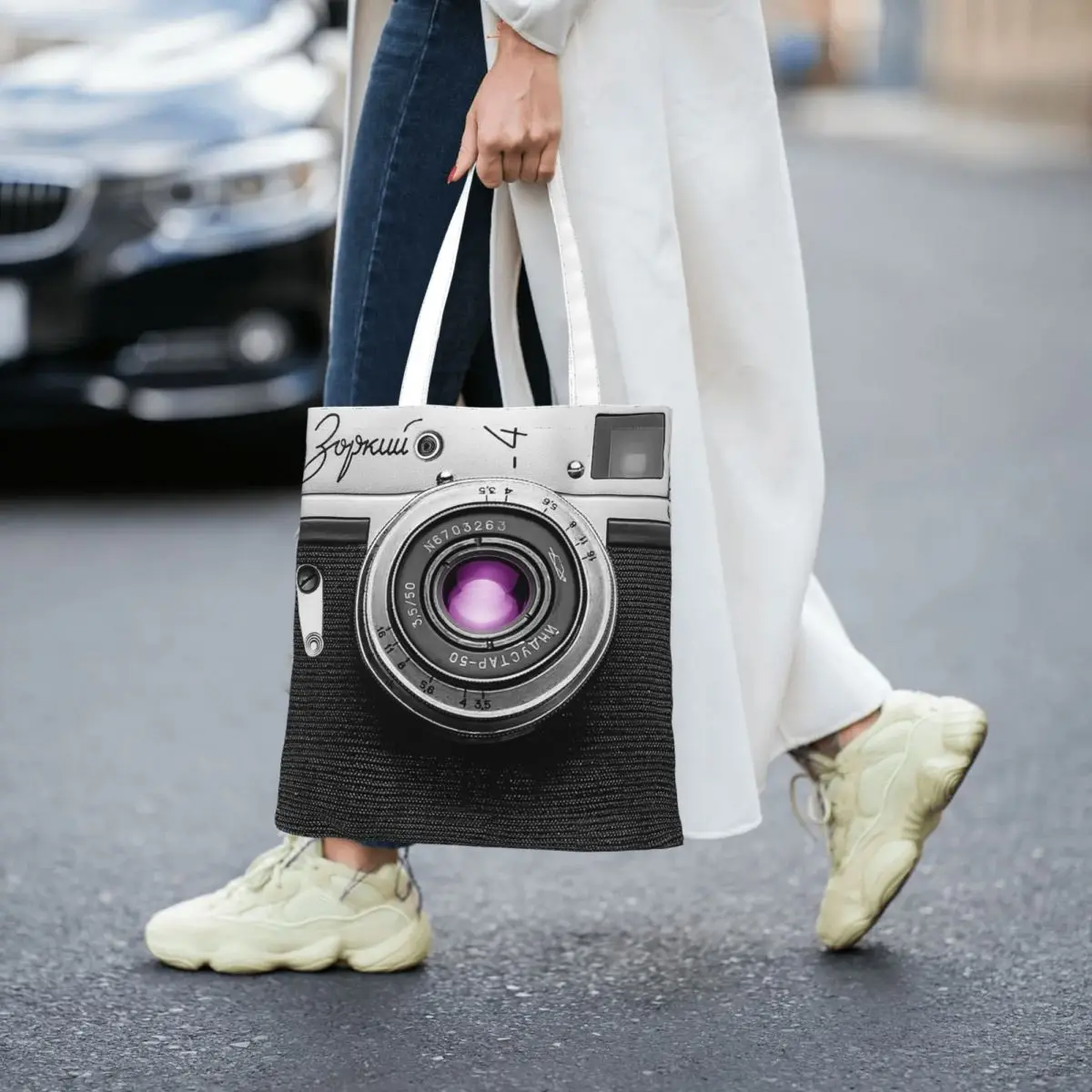 Camera With Purple Lens For Funny Photographer Gift Totes Canvas Handbag Women Canvas Shopping Bag
