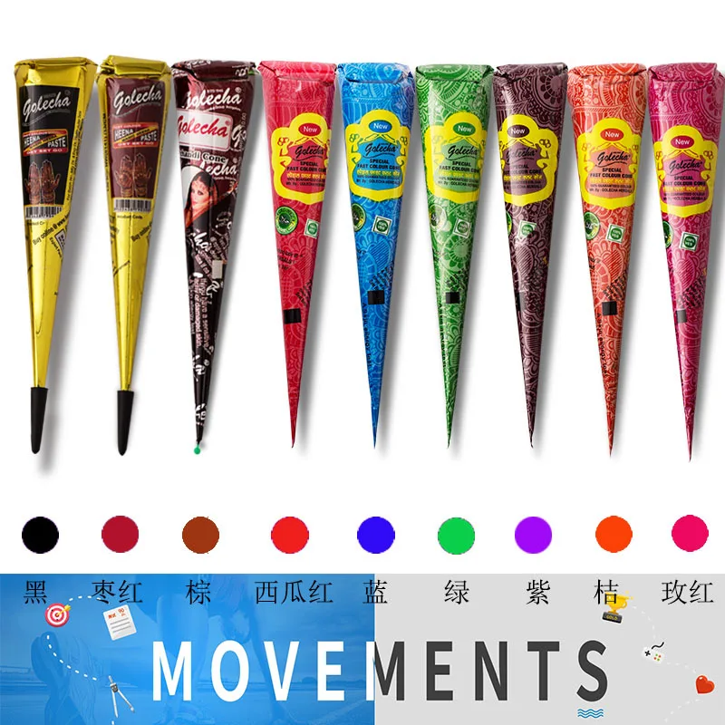 

2pcs Henna Tattoo Paste Black White Brown Red Henna Cones Indian For Temporary Tattoo Sticker Body Paint Art Cream Cone Wholsale