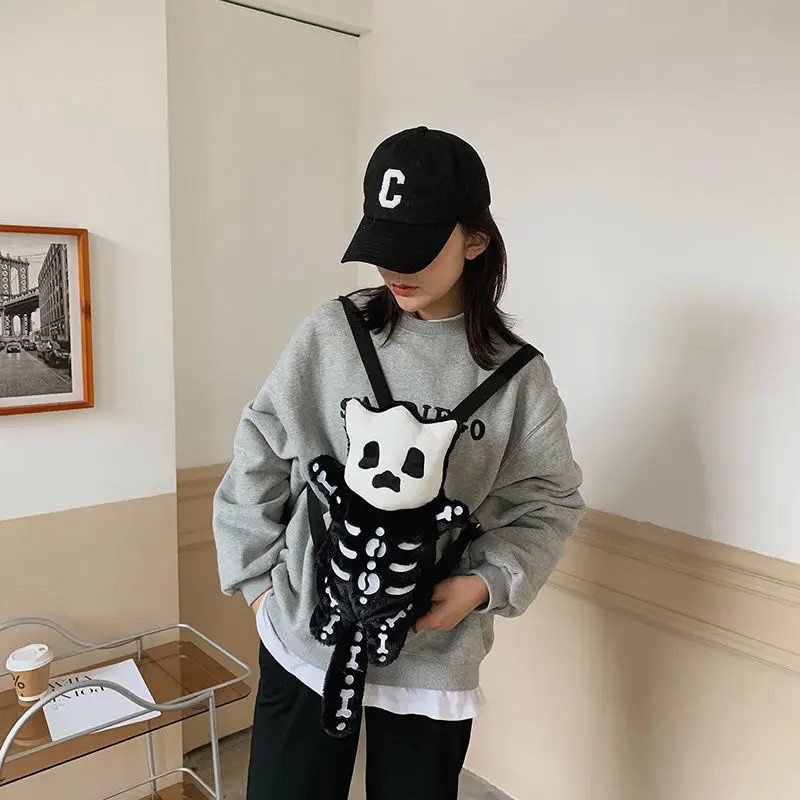 Плюшевый Рюкзак с черепом Готическая сумка для бутылки водой рюкзак готической