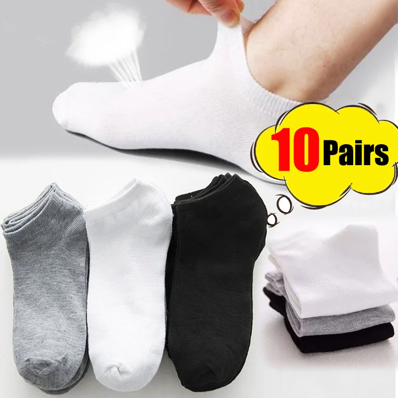 10pairs Men Socks Solid Color Low Cut Black White Grey Breathable Cotton Sports Socks Male Summer Short Ankle Socks Women Men