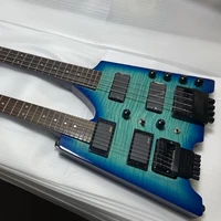 24frets double necks headless%c2%a0electric guitar%c2%a0with flamed maple top blue burst color 6 string guitar%c2%a0 4 string bass combo