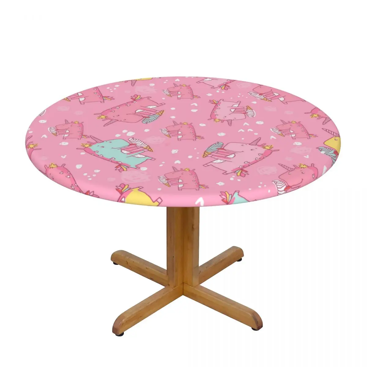 

Modern Round Table Cover Stretch Tablecloth Pink Unicorns Eating Unicorn Home Decorative Table Cloth