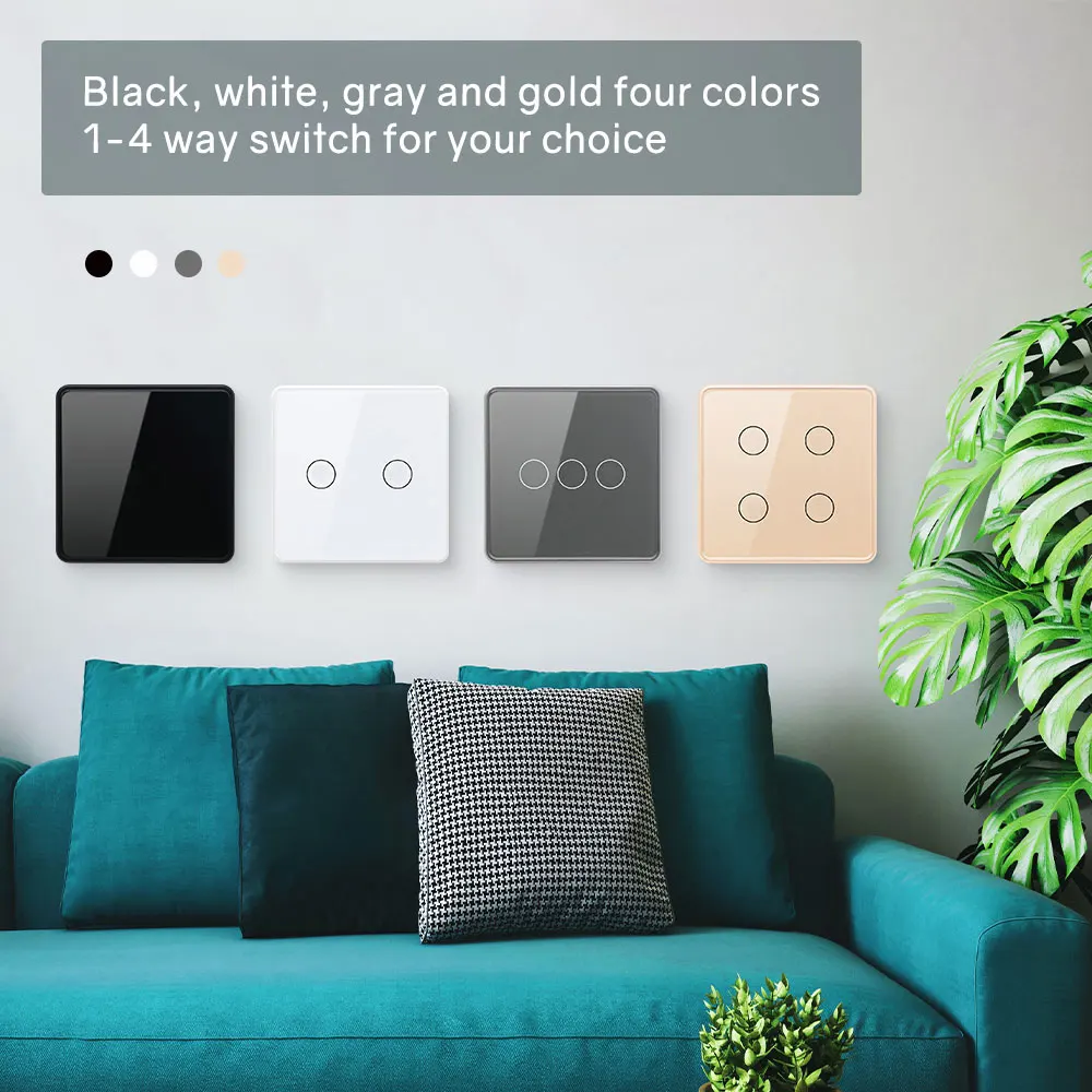 Фото Smartier EU Smart Wi-Fi настенный сенсорный переключатель 4-гласильная стеклянная панель с металлическим каркасом электрический выключатель света Tuya умный переключатель №3