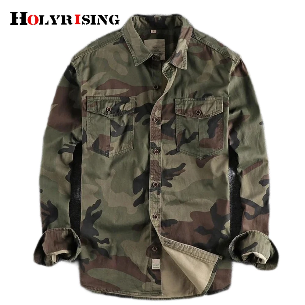 

Holyrising 100% cotton shirts for men long-sleeved shirt men fashion cotton men shirts Camouflage shirt casual outdoor NZ106