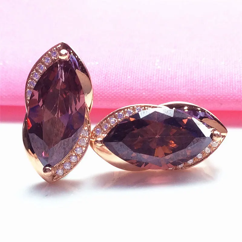 

Pure Russian 585 purple gold smoky stone earrings plated with 14K rose gold color gold new smoky stone Exquisite fashion Female