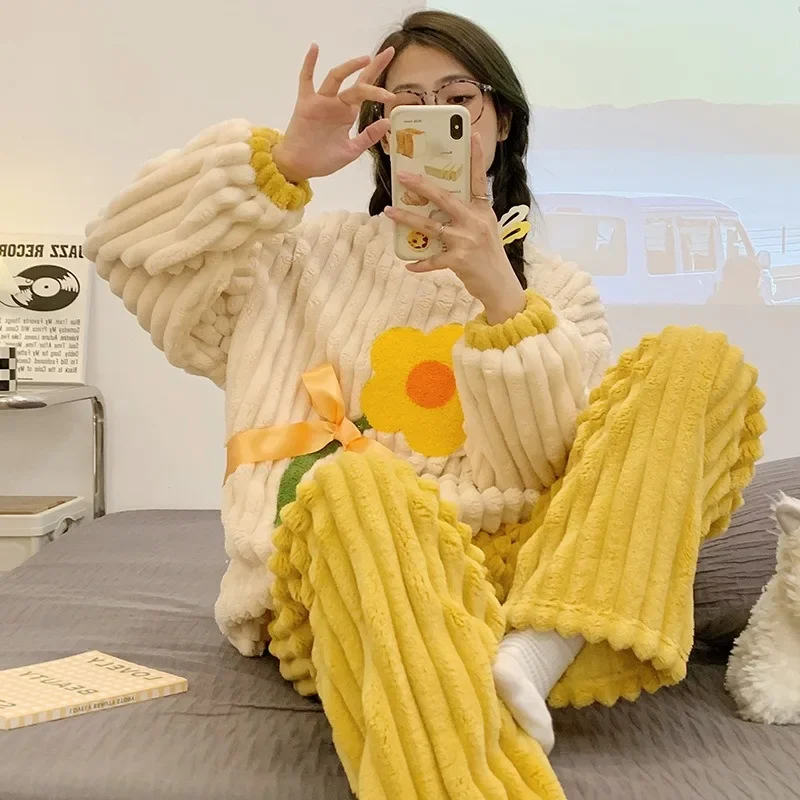 Женские Фланелевые пижамы размера плюс утолщенные из кораллового бархата