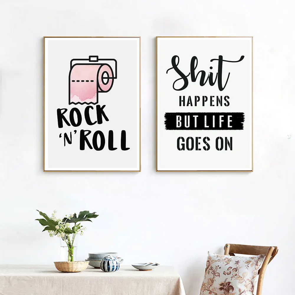 

Забавный постер рок происходит But Life Go On Art, принты Nordic Quotes, картины на холсте, настенные картины, декор для ванной комнаты и дома