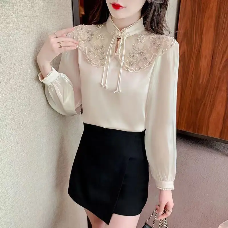 

Chinese Style Vintage Cheongsam Blouse Women Elegant Vintage Top Lace Ol Retro Qipao Blouse Women Long Sleeve Elegant Top