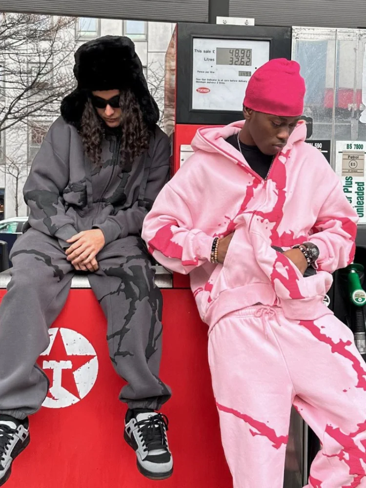 

Y2K Fashion dies Men Harajuku Gothic Printed Oversized Full Zipper Sweatshirts Pants Hip Hop ded Jacket Coats Streetwear