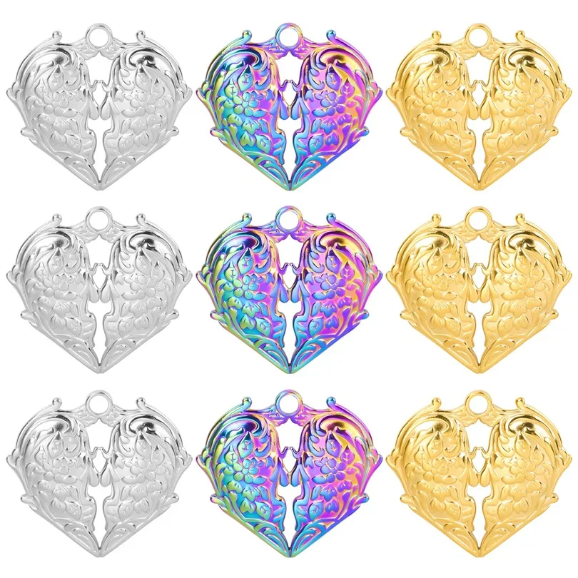 

WZNB 5Pcs Stainless Steel Hearts Flower Charms for Jewelry Making Earring Pendant Necklace Accessories Craft Diy Material