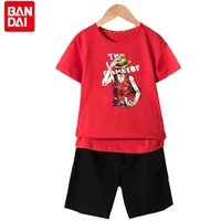 bandai 2022 one piece childrens suit summer clothes cotton casual short sleeve shorts boys anime luffy cartoon printing suit