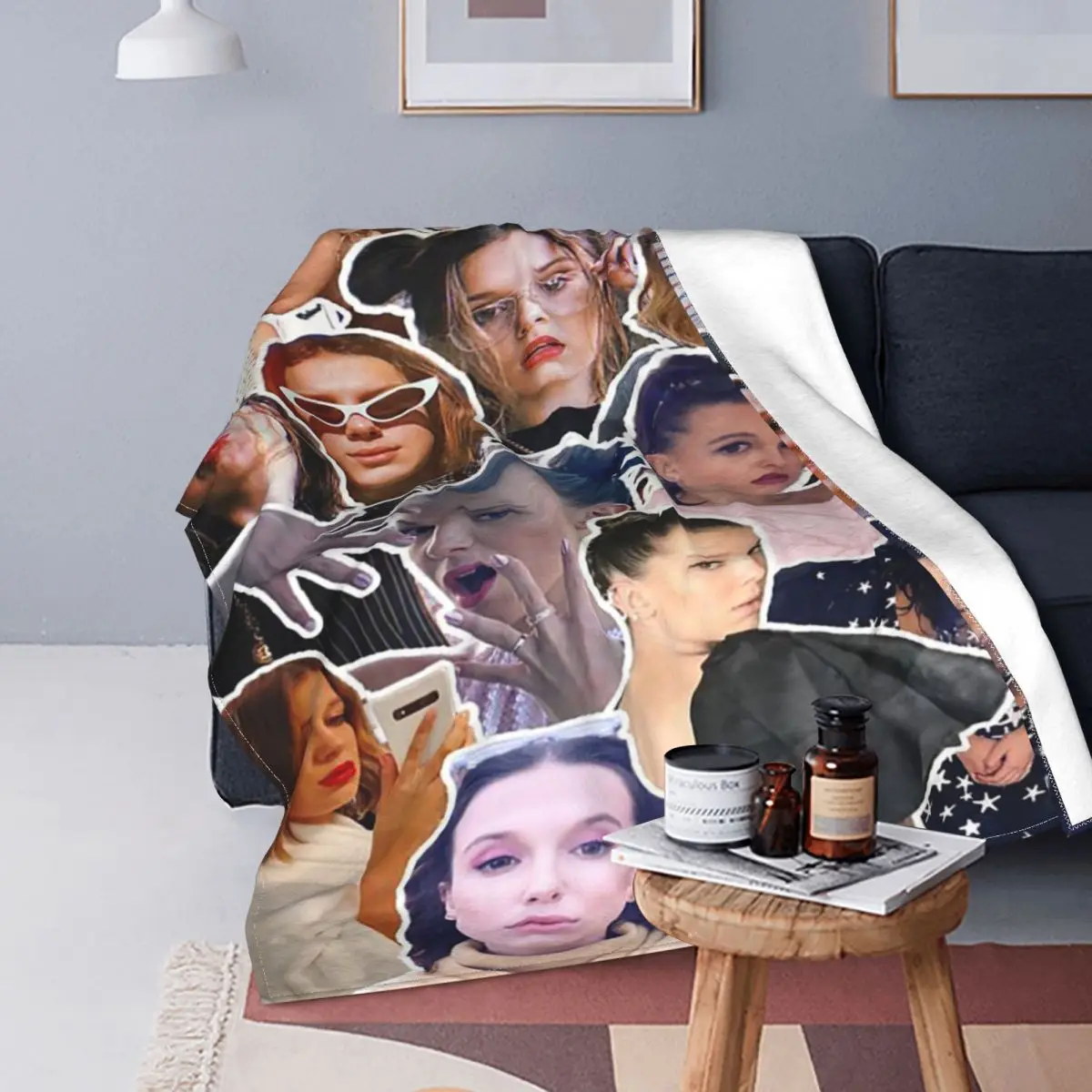 

Plaid Millie Bobby Brown Blankets Coral Fleece Plush Spring/Autumn 3D Collage Portable Throw Blankets for Bed Office Rug Piece