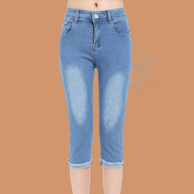 

High Waist Jeans Legging Summer Women Streetwear Stretch Skinny Jeans Woman Knee Length Denim Pants Women's Capris Pants