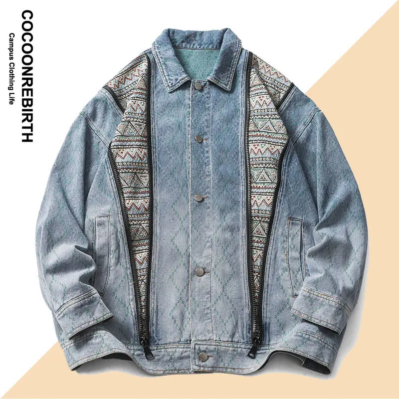 

Джинсовая куртка в американском стиле для мужчин и женщин, свободная повседневная универсальная куртка из денима в стиле пэчворк, весна 2023