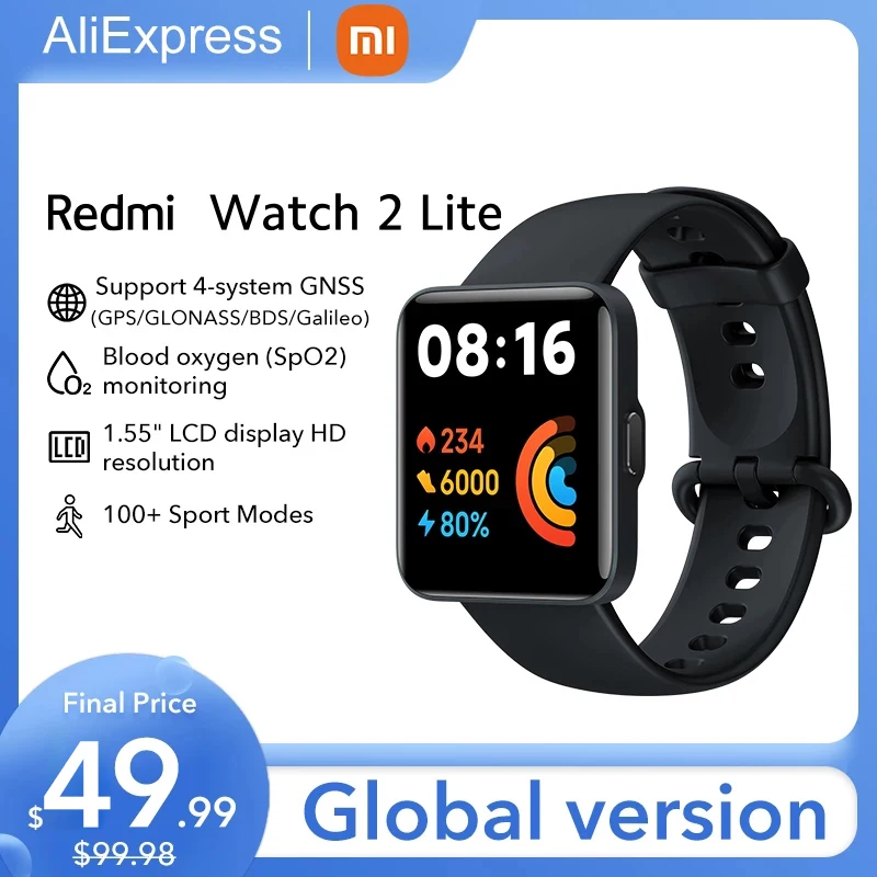 Новинка! Водонепроницаемые умные часы Xiaomi Redmi Watch 2 Lite с Bluetooth и GPS ЖК-дисплеем 1 55