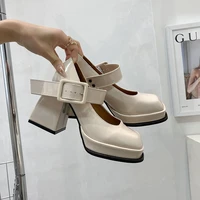 women heeled shoes mary jane vintage square heels platform thick bottom lolita females shoes ankle warp girl party single shoes