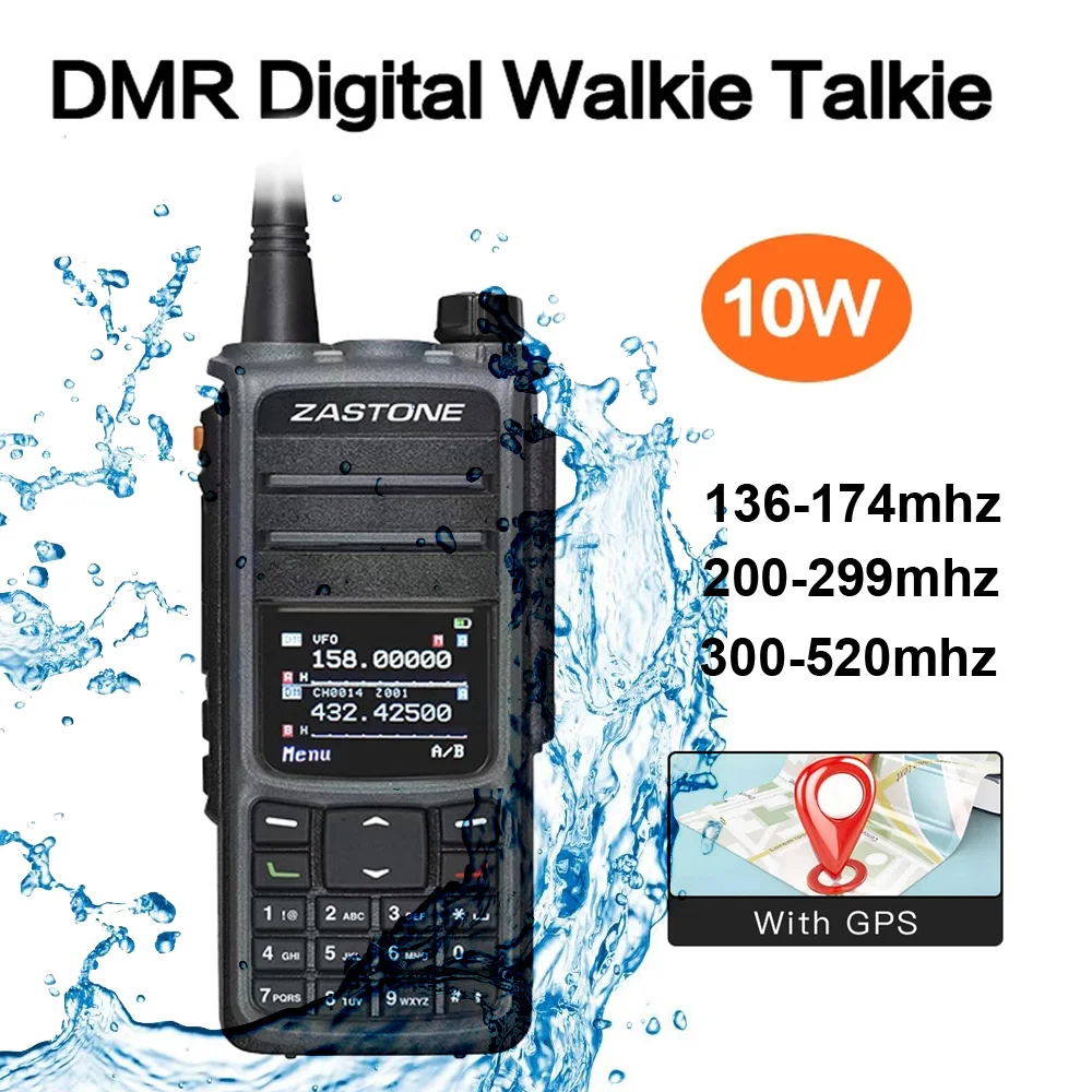 ZASTONE UV008 IP67 Waterproof DMR Digital Radio With GPS Tri Band 136-174mhz 200-299mhz 300-520mhz 10W Long Range Walkie Talkie