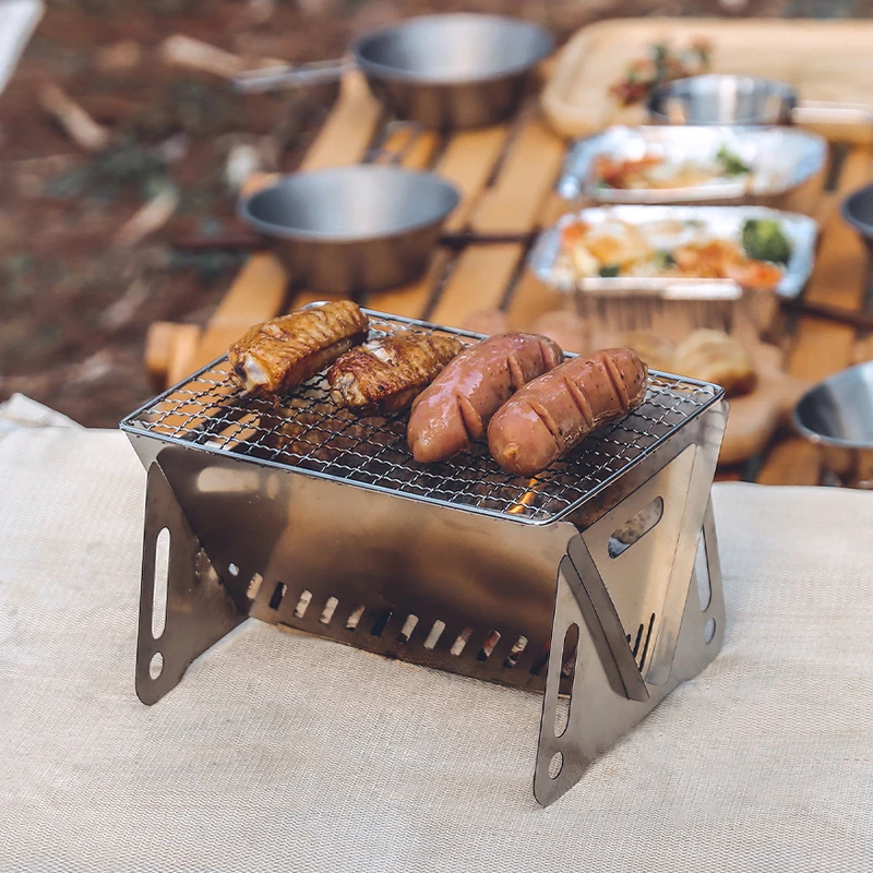 

Mini BBQ Charcoal Stove Outdoor Picnic Portable Folding Stove Camping Equipment Stainless Steel Incinerator Grill