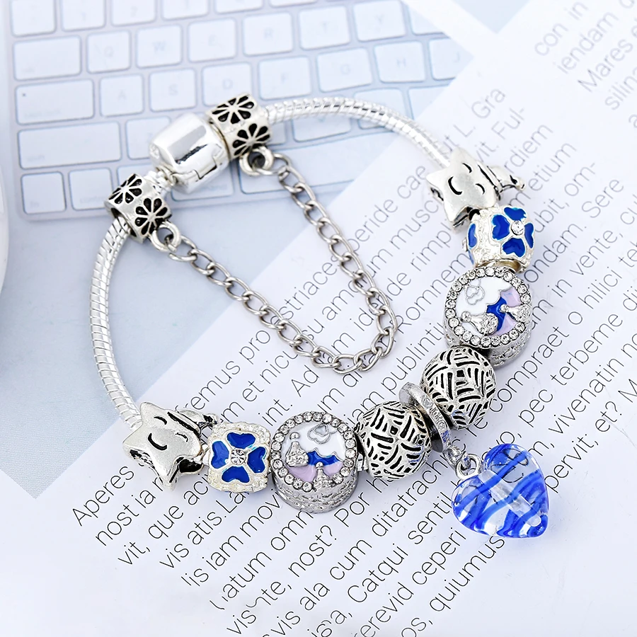 SEILAOY синее сердце стеклянные браслеты-подвески для женщин и мужчин оригинальный