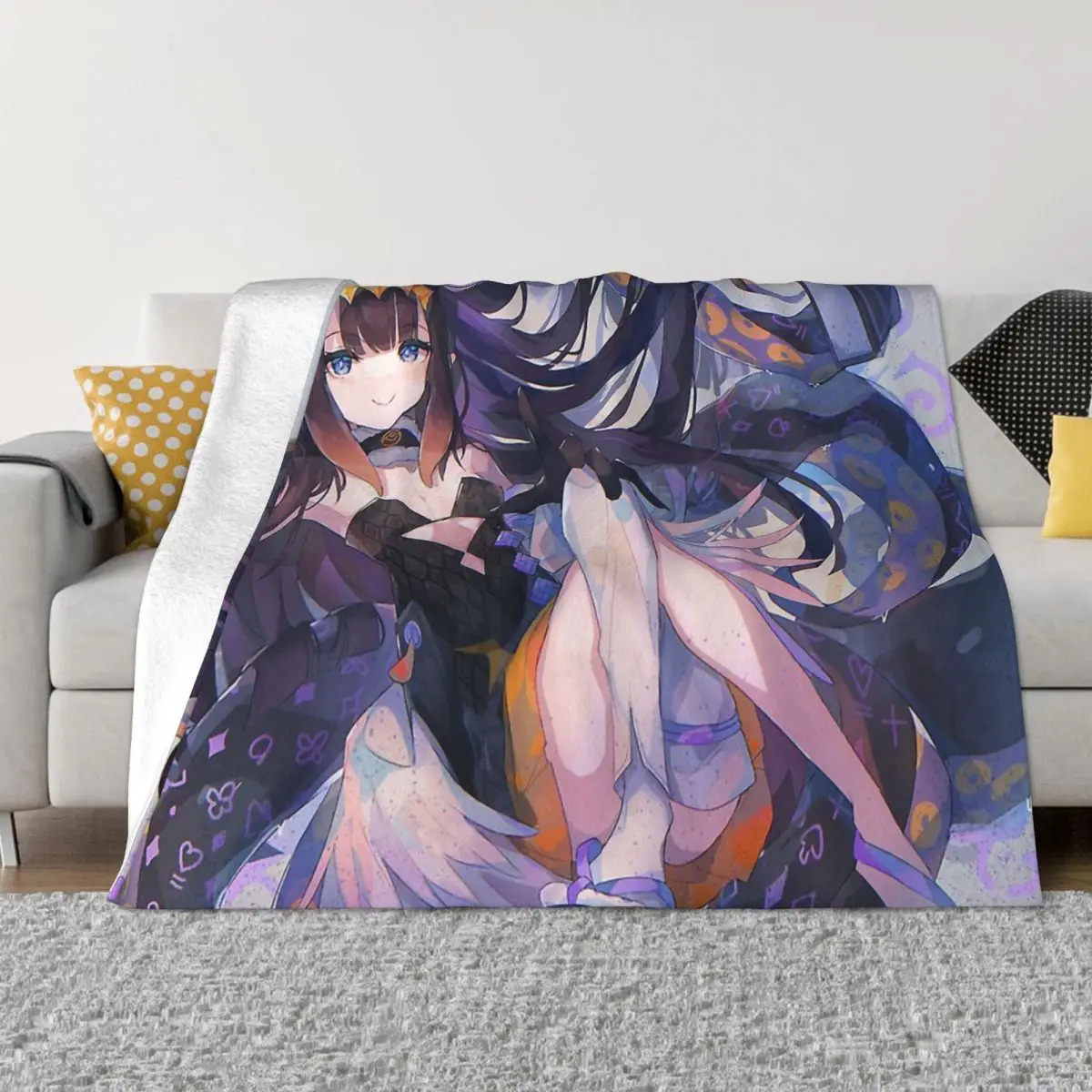 

Hololive Virtual Host Group Box Blanket Flannel Spring Autumn Look Ina Have Long Hair Warm Throws For Winter Bedding