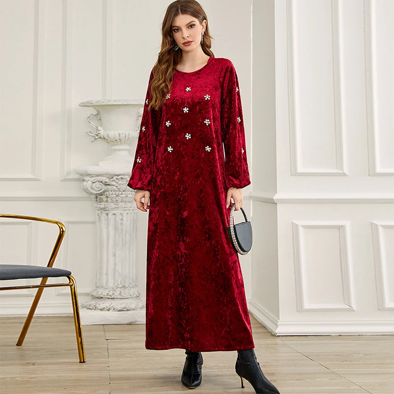

Ramadan Eid Mubarak Abaya Dubai Turkey Indian Islam Velvet Muslim Fashion Long Dress Kaftan Robe Longue Femme Abayas For Women