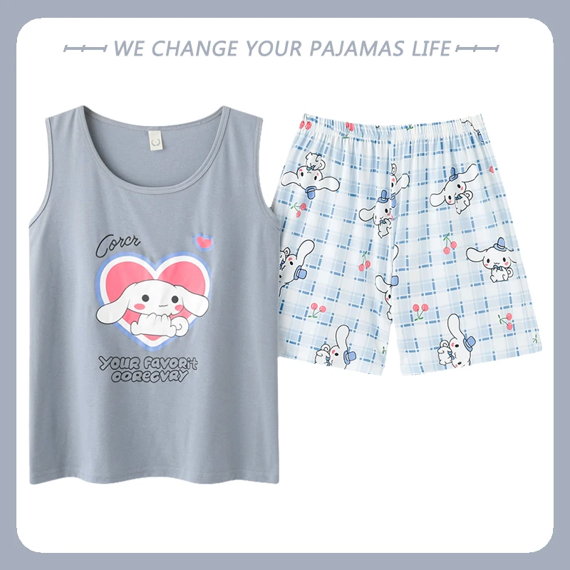 Tank Top Pajamas Women's Summer Sleeveless Shorts Pure Cotton Loose Plus Size Two Piece Set Home Furnishing