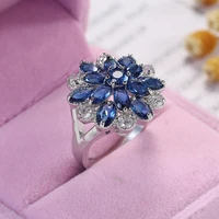 2022 new fashion multilayer blue white color flower rings for women exquisite shiny zircon ring wedding party jewelry gifts