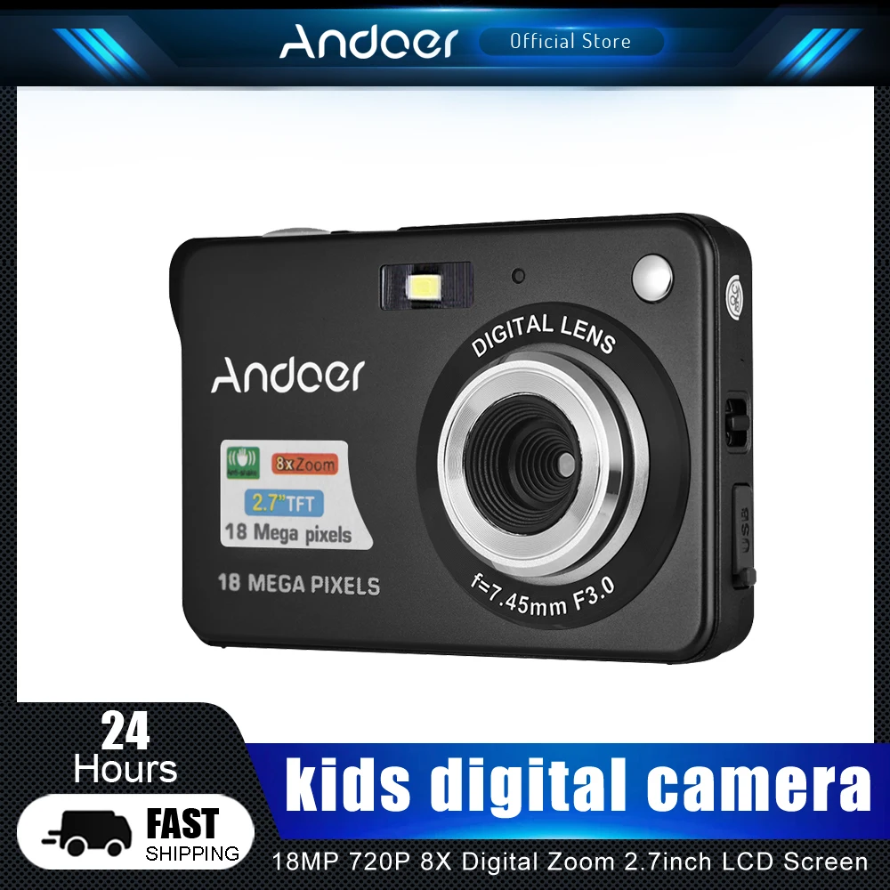 Andoer Digital Camera Video Camcorder 18MP 720P 8X Digital Zoom with 2pcs Batteries 2.7inch LCD Screen Kids Christmas Gift