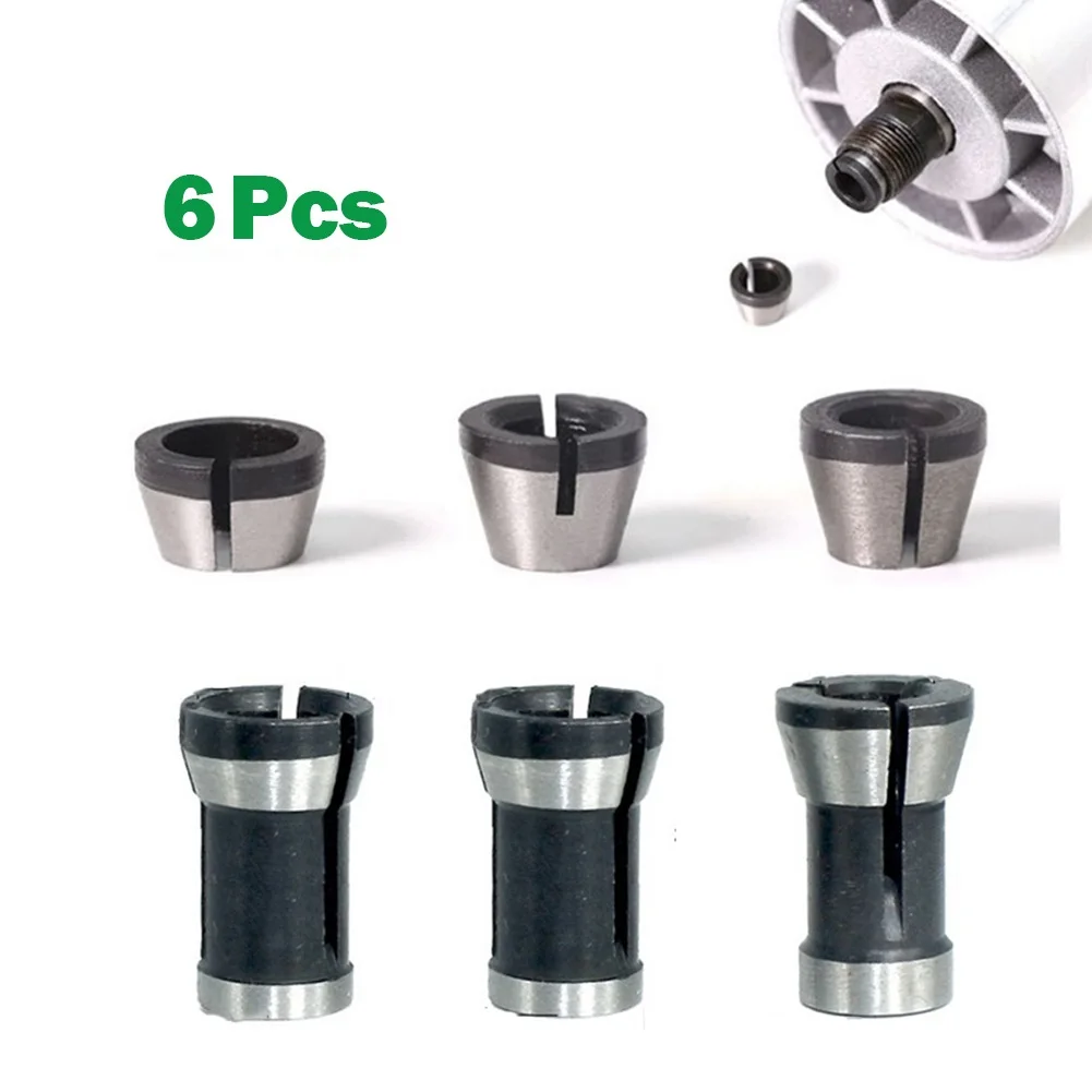 

6pcs Router Bit Extension Collet Chuck Engraving Trimming Machine 6/ 6.35/ 8mm Chucks Trimmer Electric Router Bit Collets