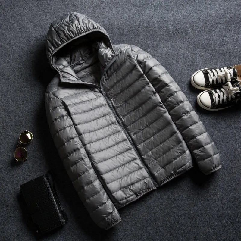 Down jacket men's all season super light packable waterproof windproof zipper jacket breathable oversize men's hoodie jacket