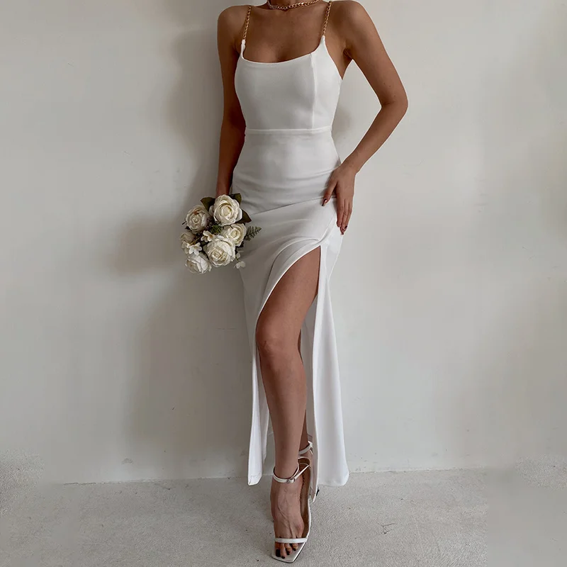 

Zoctuo Women Fashion Sleeveless Bodycon Solid Color Split White Long Dress 2022 Summer Clothes Wholesale Items For Business