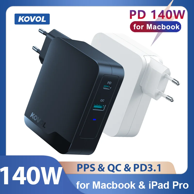 KOVOL 140W GaN3 Quick Charger 120W Type C 100W PPS USB PD 3.1 Charger Fast Charging Charger for MacBook Pro iPhone 13 Samsung
