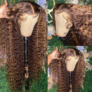 Highlight Ombre Lace Frontal Wig 180 Full Density Curly Human Hair Wigs Honey Blonde Colored HD Deep in India