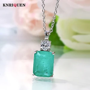 Charms 100% 925 Real Silver 8*10mm Paraiba Tourmaline Gemstone Pendant Necklace for Women Wedding Engagement Fine Jewelry Gift