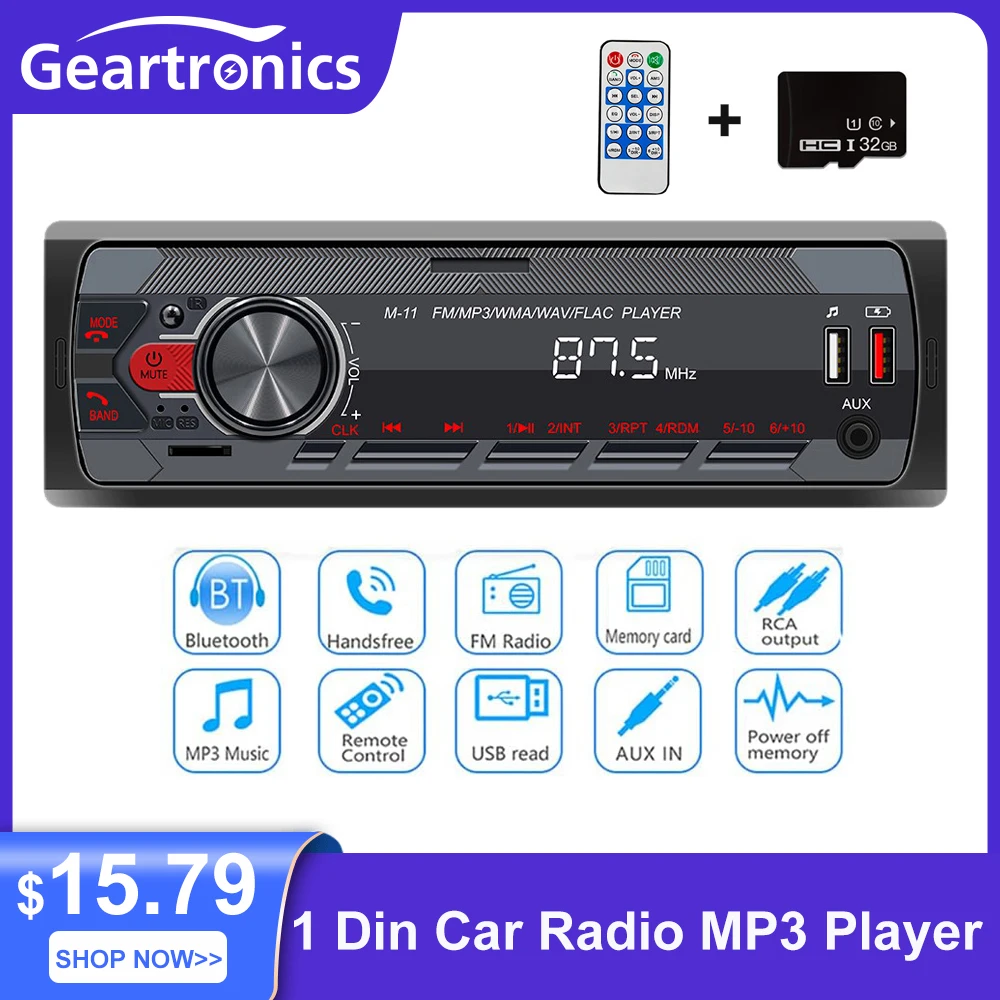 

Car Radio 1 Din MP3 Player Tape Recorder Bluetooth Multimedia FM Audio Stereo Receiver Music USB/SD In Dash AUX Input LED Radio