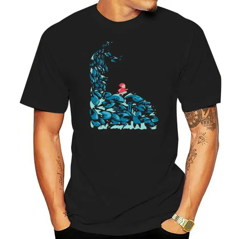 

Ponyo Ponyo on the t shirt Character cotton O-Neck slim Cute Comical summer Family shirt