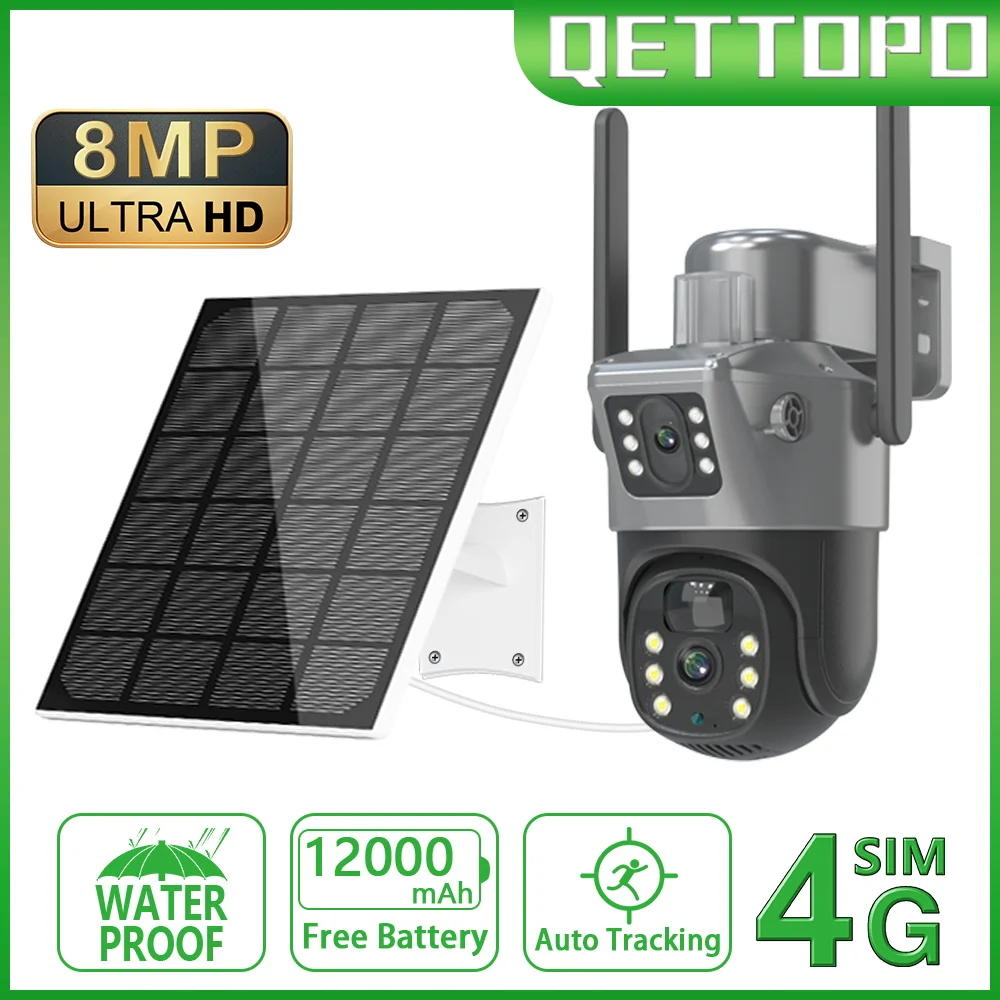 

Камера Наружного видеонаблюдения Qettopo, 4K, 8 Мп, 4G, PTZ