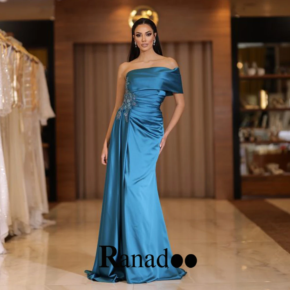 

Ranadoo Attractive With Appliques Formal Occasion Dresses Satin A Line Pleats Evening Party Dress Zipper Split Robes De Soirée