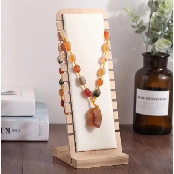 Jewelry Display Stand Suede/Leather Surface Bamboo Holder for Earrings Necklace Ring Pendant Bracelet Jewelry Organizer Tray