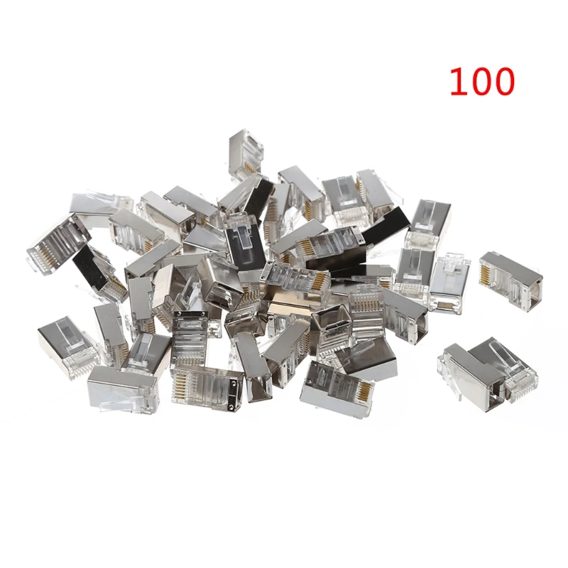 

50/100Pcs CAT5 RJ45 8-Pin Shielded Modular Plug Ethernet Cable Connector R2LB