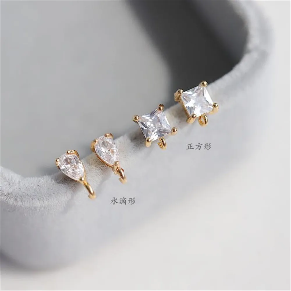 

Color-preserving gold plated square water drop shaped zircon inlaid with 925 silver pin earrings for DIY earrings accessories