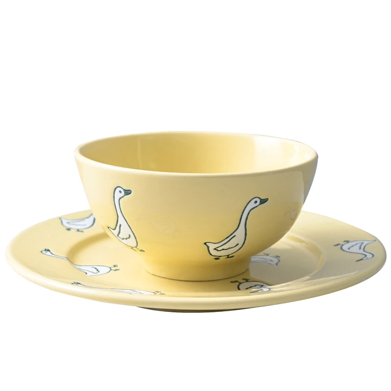 

Ceramic duckling bowls and plates set creative cute duck children's plates can be heated into the oven dinner plates plates set