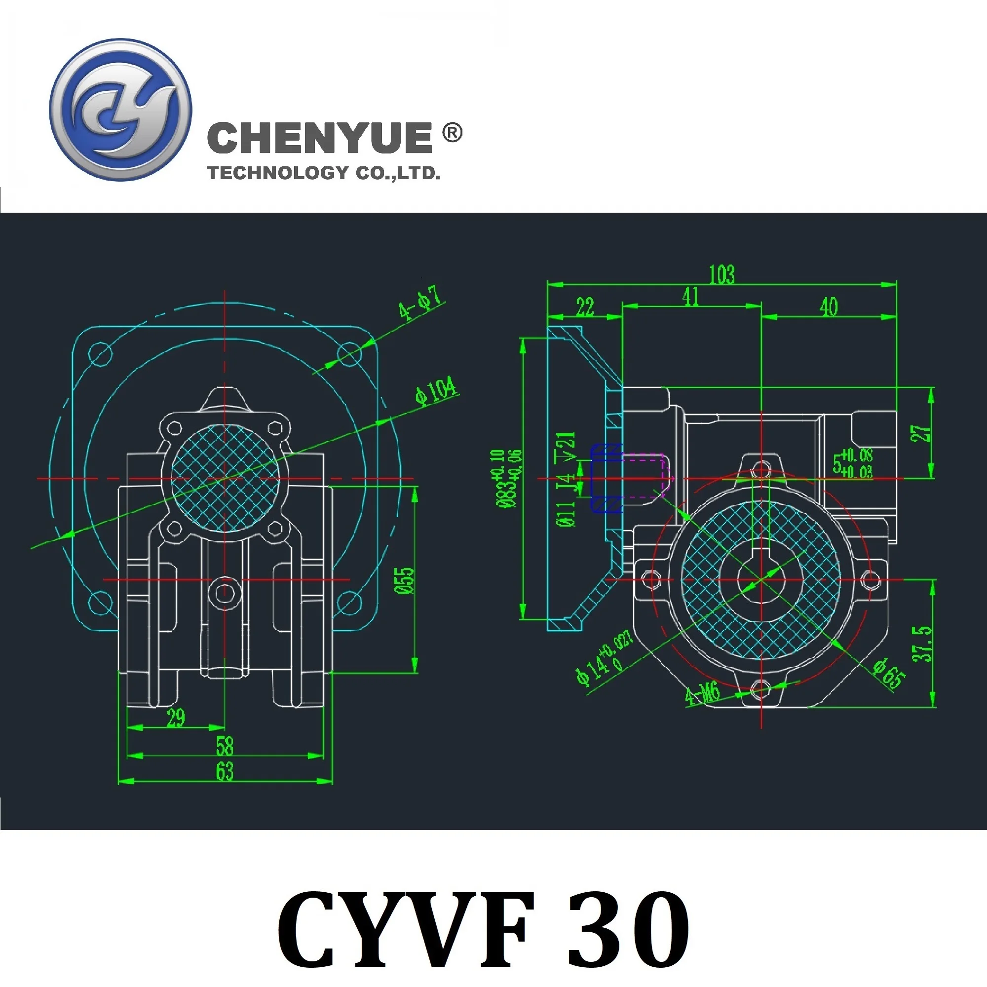 CHENYUE червячный редуктор CYVF30 вход 9/11 мм Выход 14 соотношение 5:1/80:1 5-21 нм 0 06-кВт