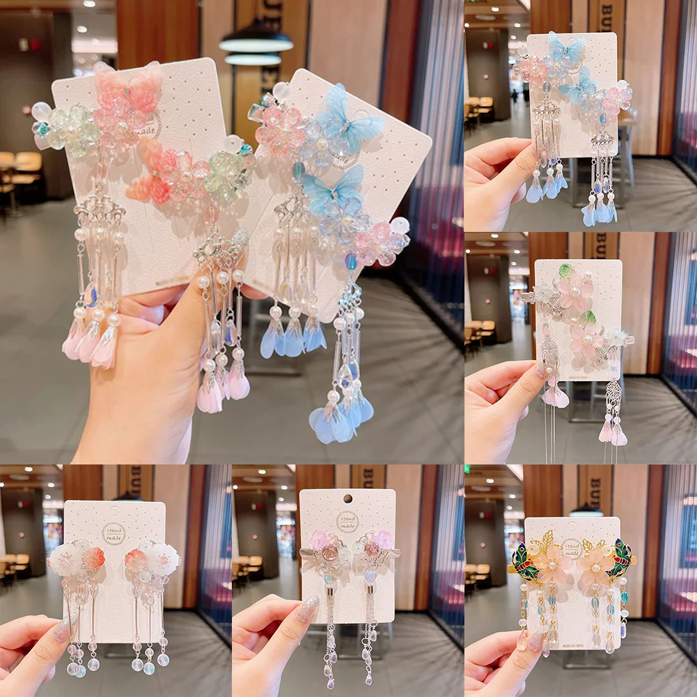 

Chinese Ancient Style Flower Butterfly Hair Clips Girls Sweet Princess Tassels Hair Clips Hairpins 2023 Hair Accessories