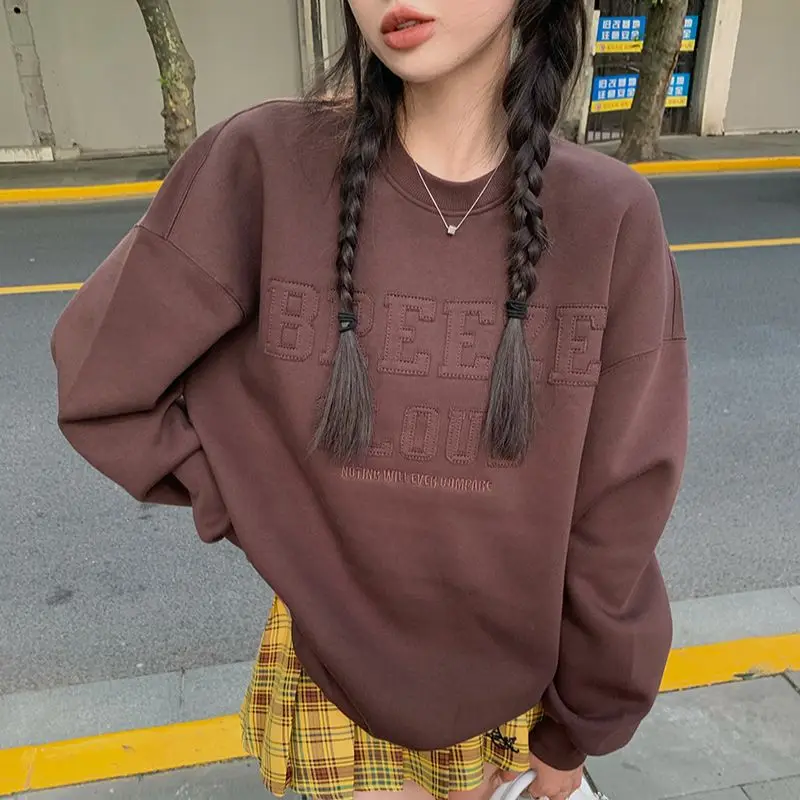 

Hsa, новинка, Kpop, толстовка с надписью, модная, Корейская, тонкая, шикарная, Женская толстовка, крутая, хаки, коричневая, толстовки для женщин, осенняя одежда