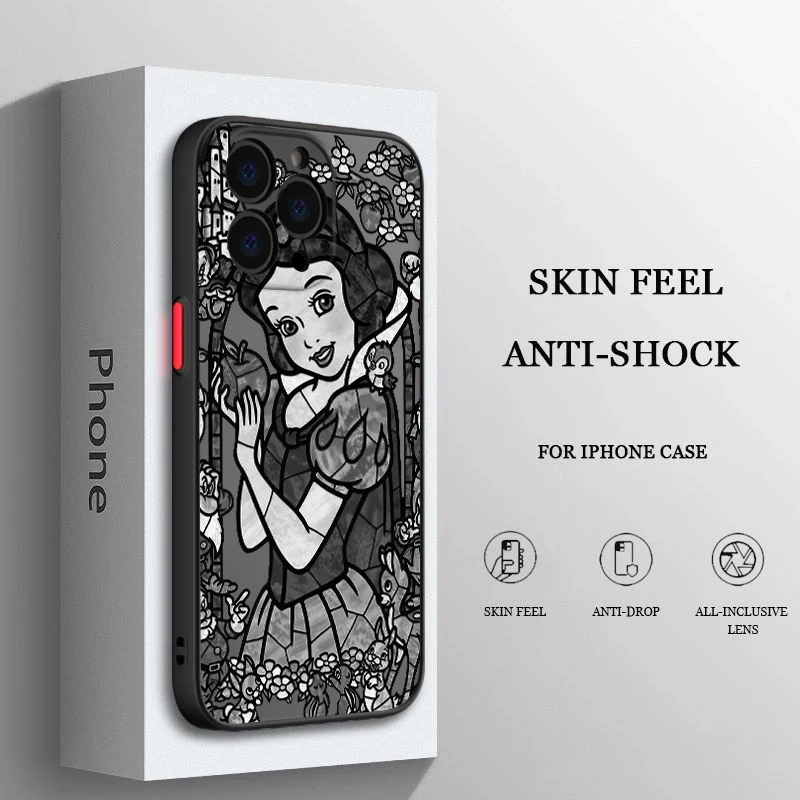 

Disney Beauty Snow White Phone Case For iPhone 14 13 12 11 XS XR Pro MAX 8 7 6 Plus Frosted Translucent Matte Cover