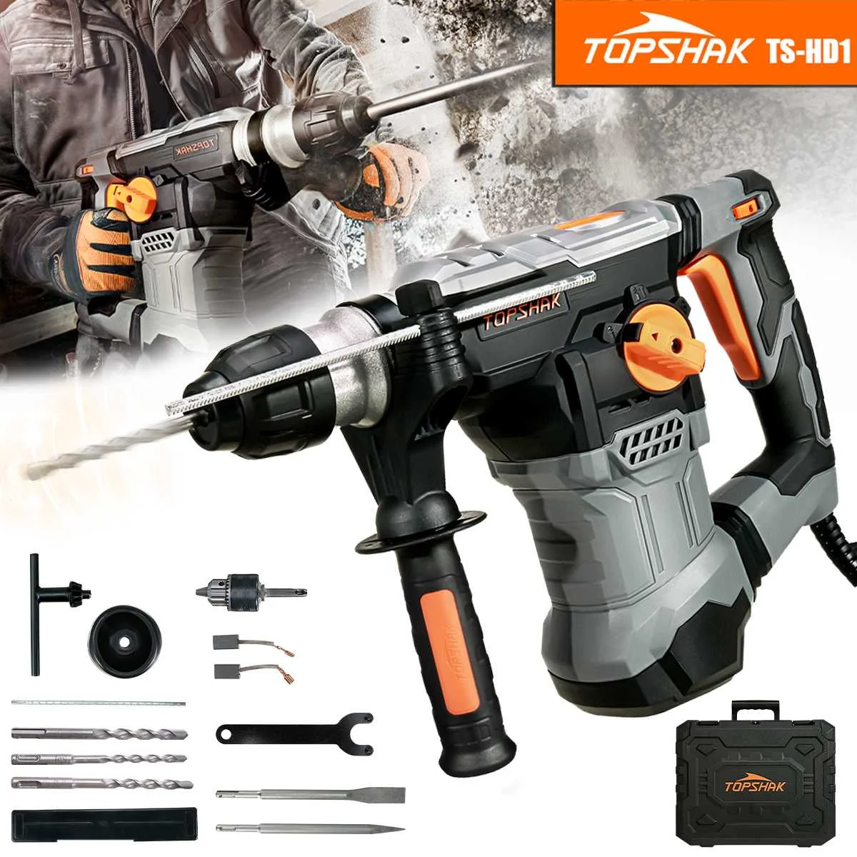 

1500W 220V Multifunctional Rotary Hammer with Accessories Drill Bit 6 Speed Electric Demolition Hammer Impact Drill