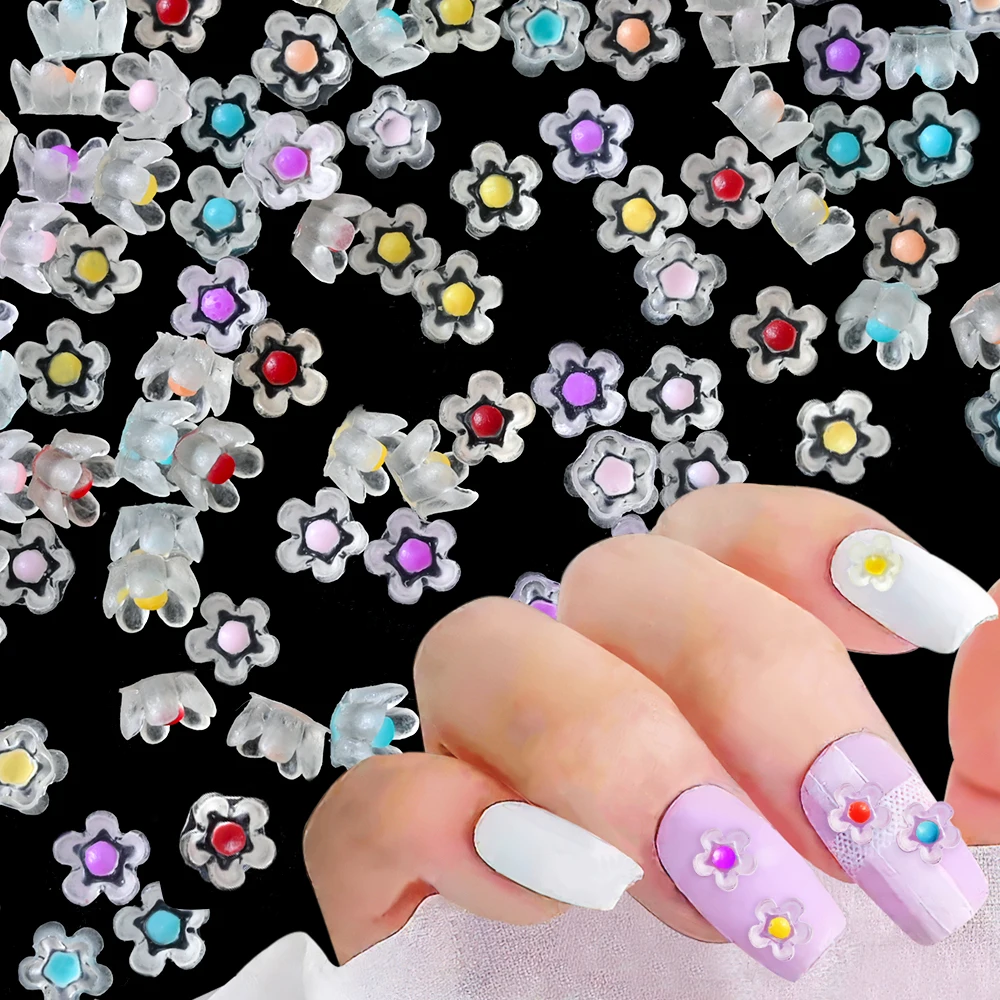 

100Pcs Mixed Color Resin Five Petal Flower Flatback Craft DIY Nail Jewelry Phone Decoration No Hole for Art Scrapbooking 6MM