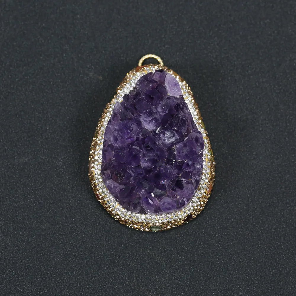 APDGG Natural Purple Amethyst Quartz Cluster Crystal Tourmaline Paved Freeform Shape Charms Necklace Pendant Jewelry Making DIY